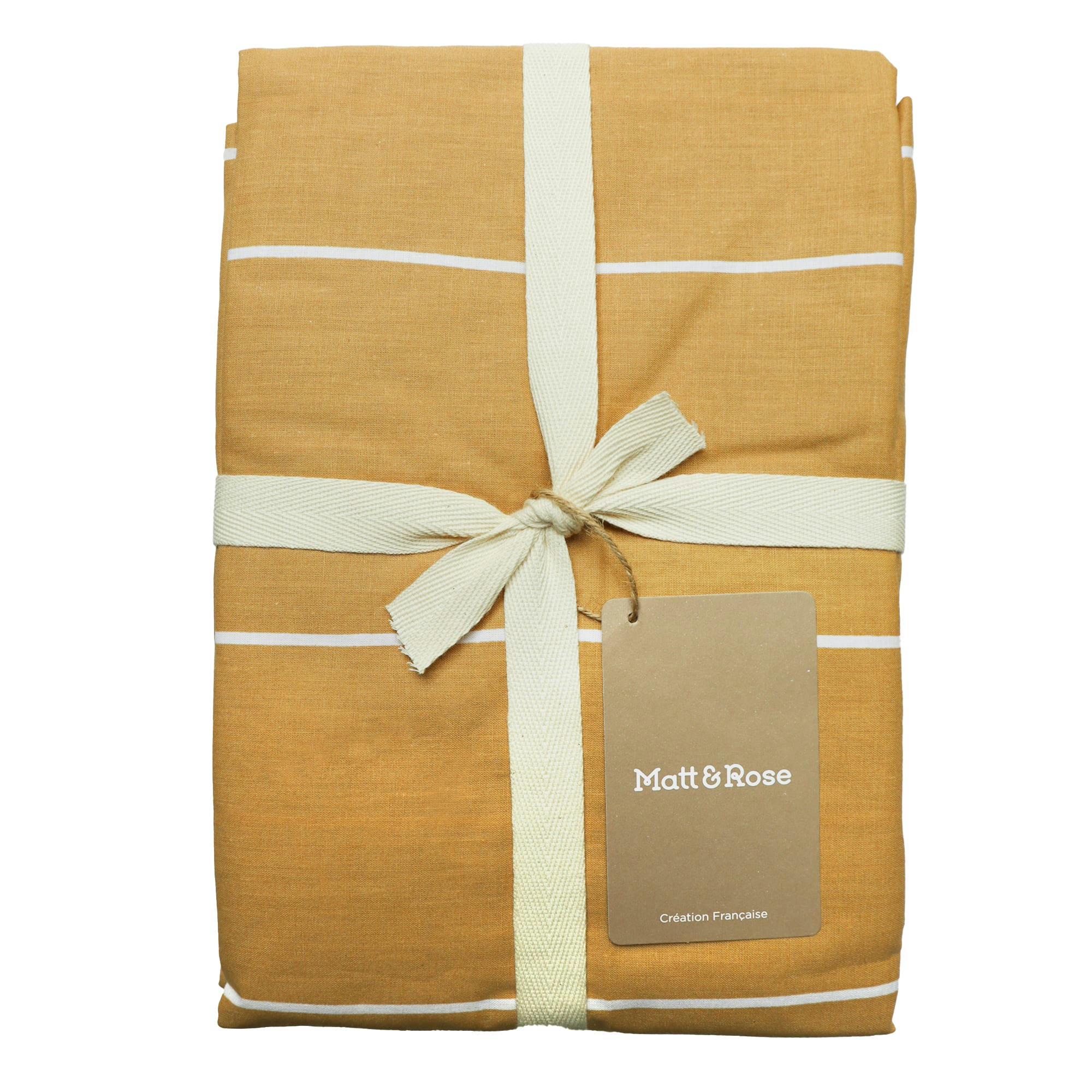 TOFFEE STRIPES - Parure de lit imprimée en coton Caramel 240x220+2x65x65cm