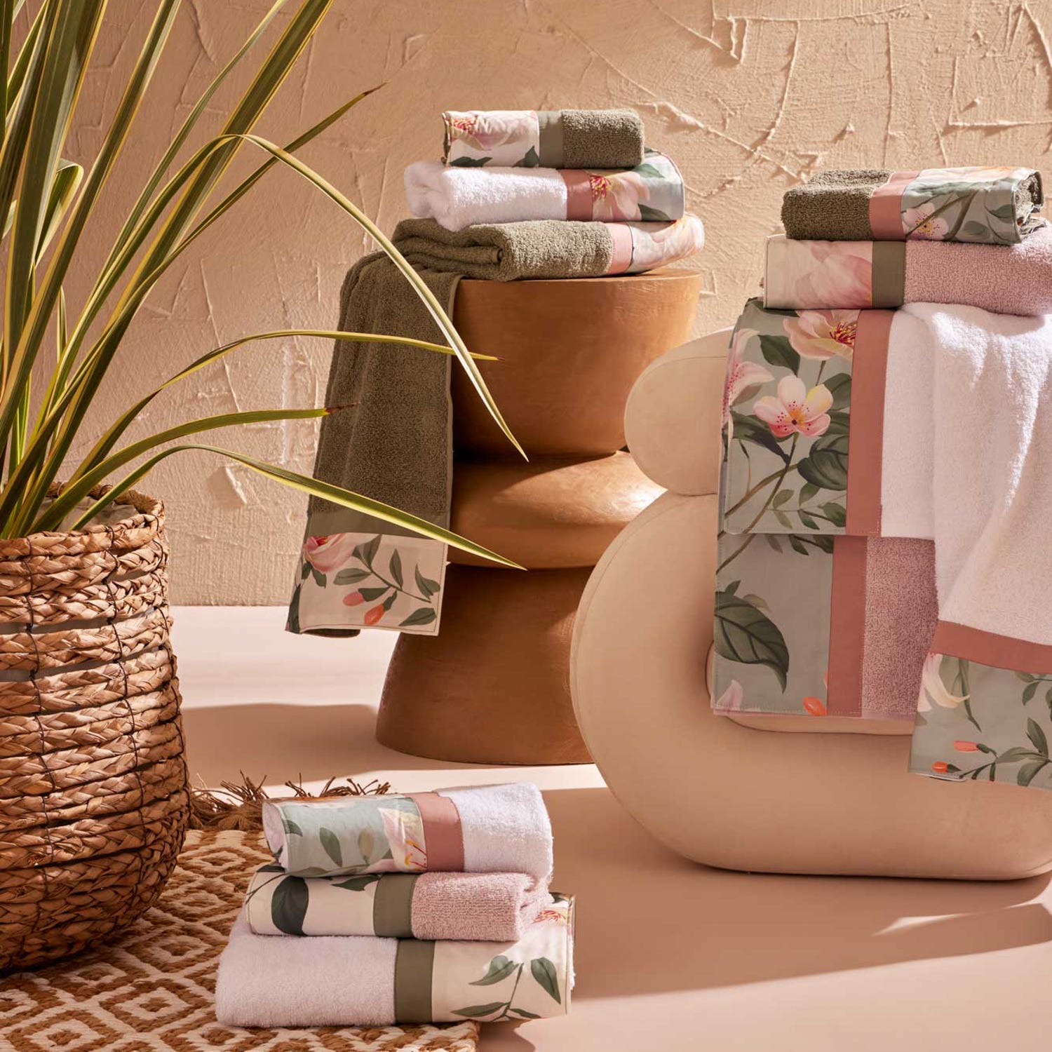 Set 4 asciugamani Ninfa incenso/azzurro Biancoperla