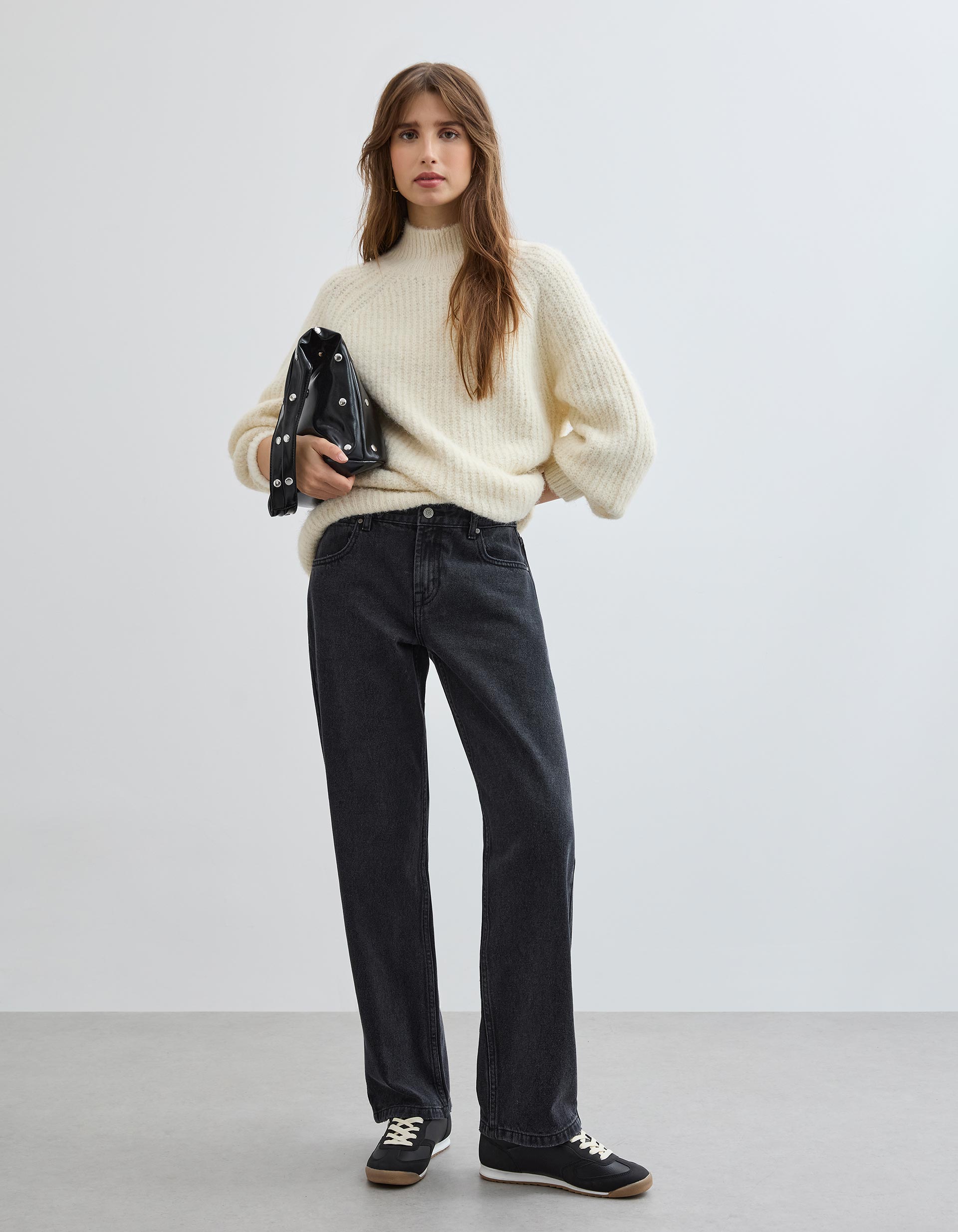 Calças de Ganga 'Straight Fit', Mulher, Preto