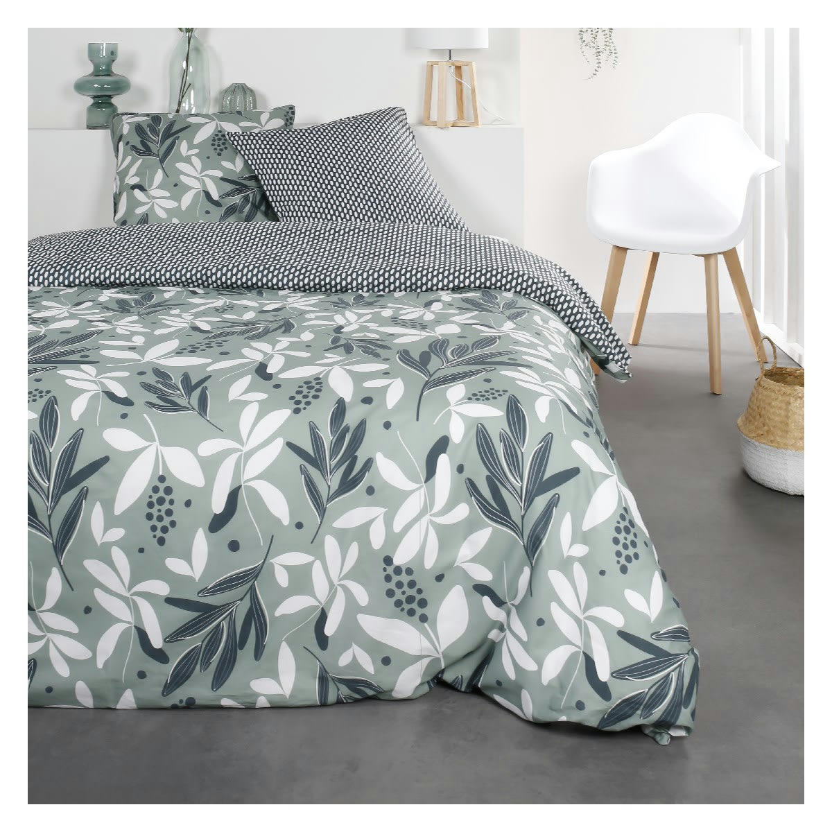 SUNSHINE AGA - Parure de lit 2 personnes imprimé en Coton Vert 240x260 cm