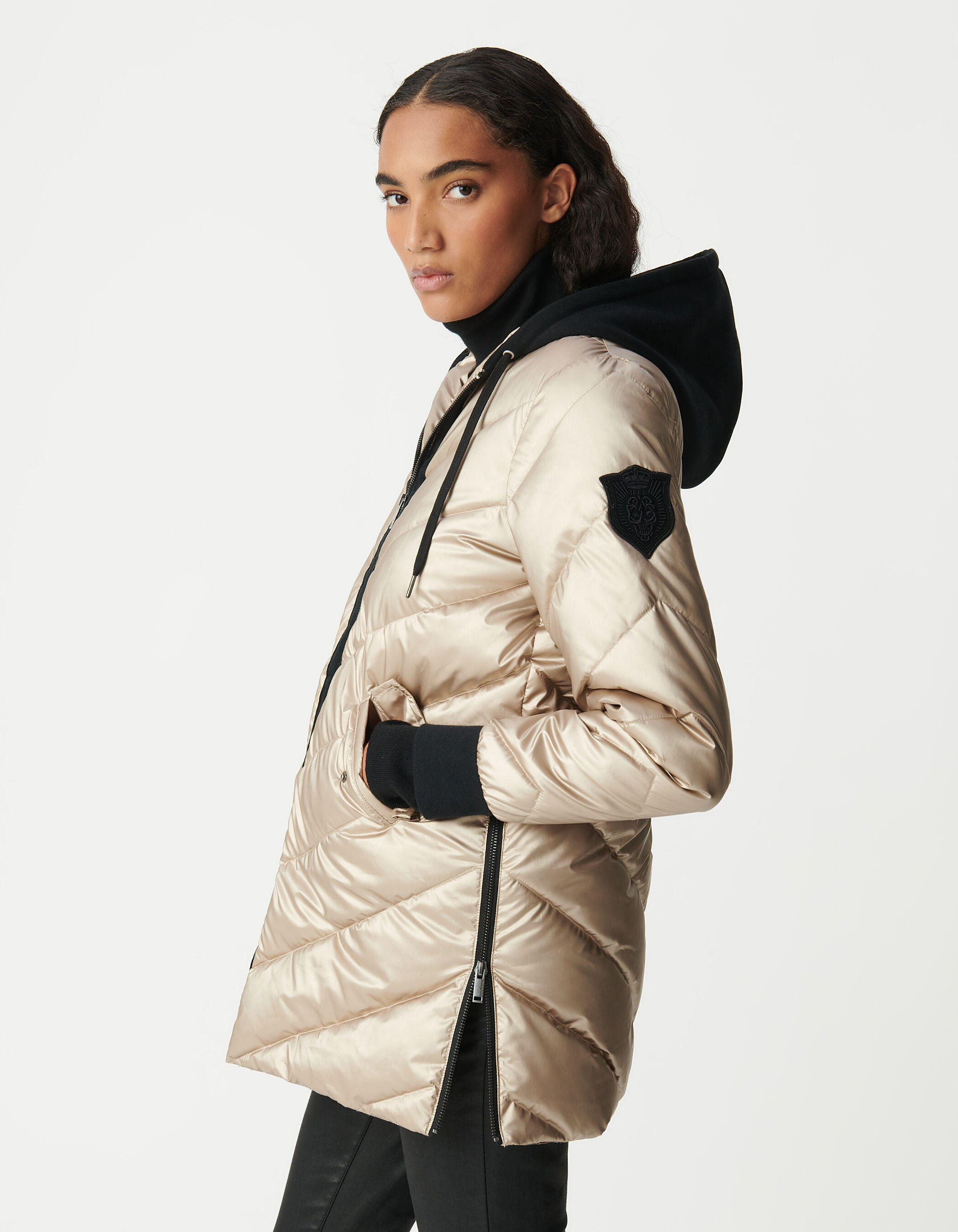 Sous-doudoune gold capuche molleton noir Femme