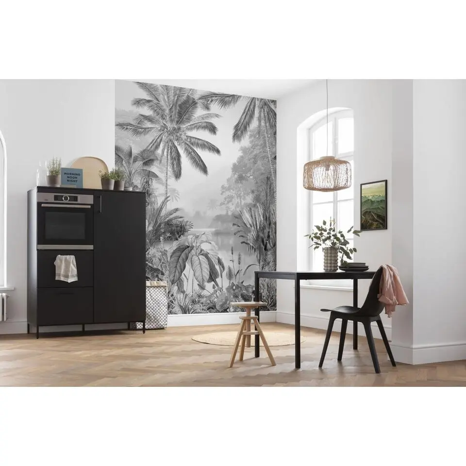 Sanders & Sanders fotobehang tropisch meer grijs - 200 x 270 cm
