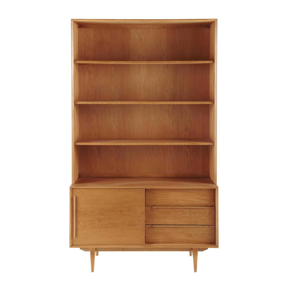 Portobello - Bibliothèque vintage 3 tiroirs 1 porte en chêne massif