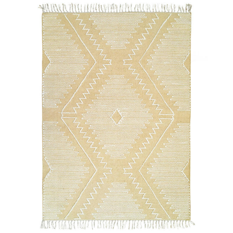 BOHO - Tapis en coton avec motifs zig zag en laine épaisse naturel 160x230