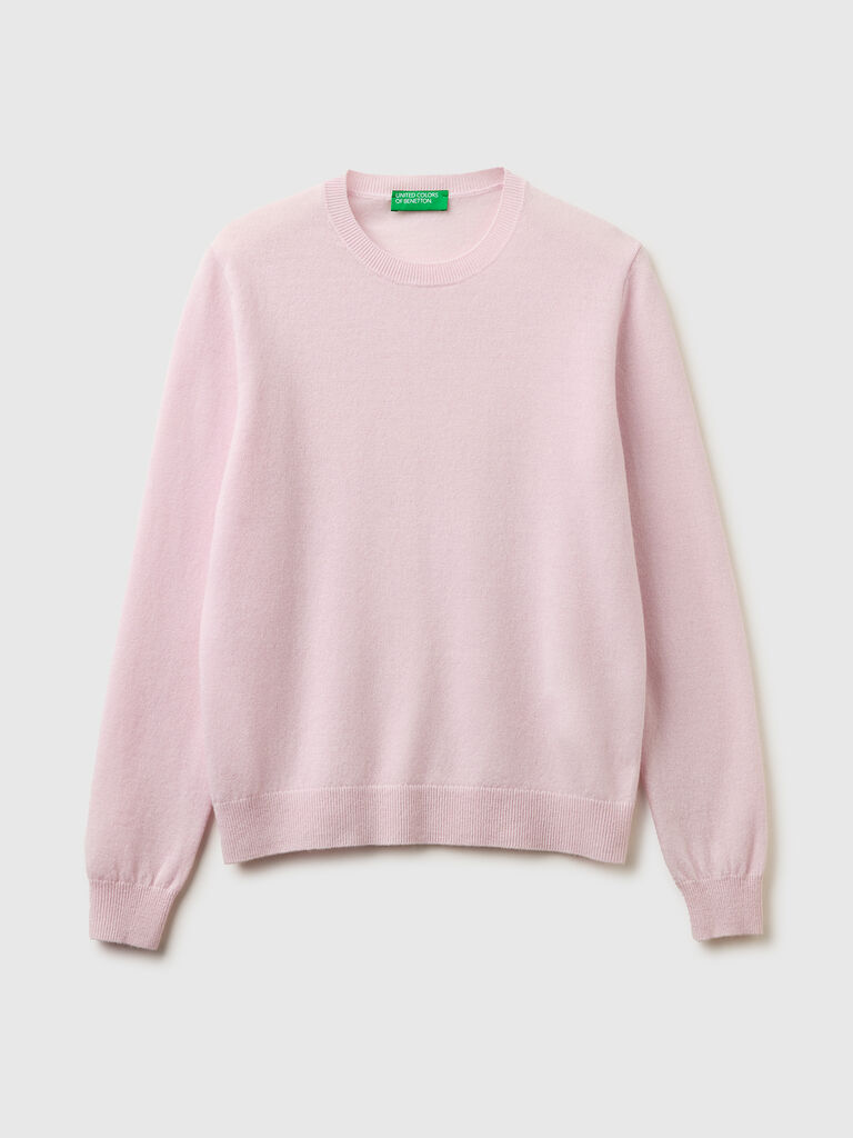 Light lilac crew neck sweater in pure Merino wool