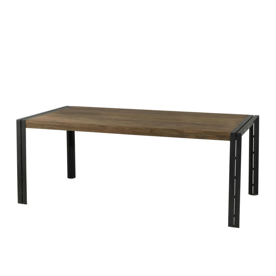 ALIDA - Table à manger plateau en teck recyclé et métal noir L200