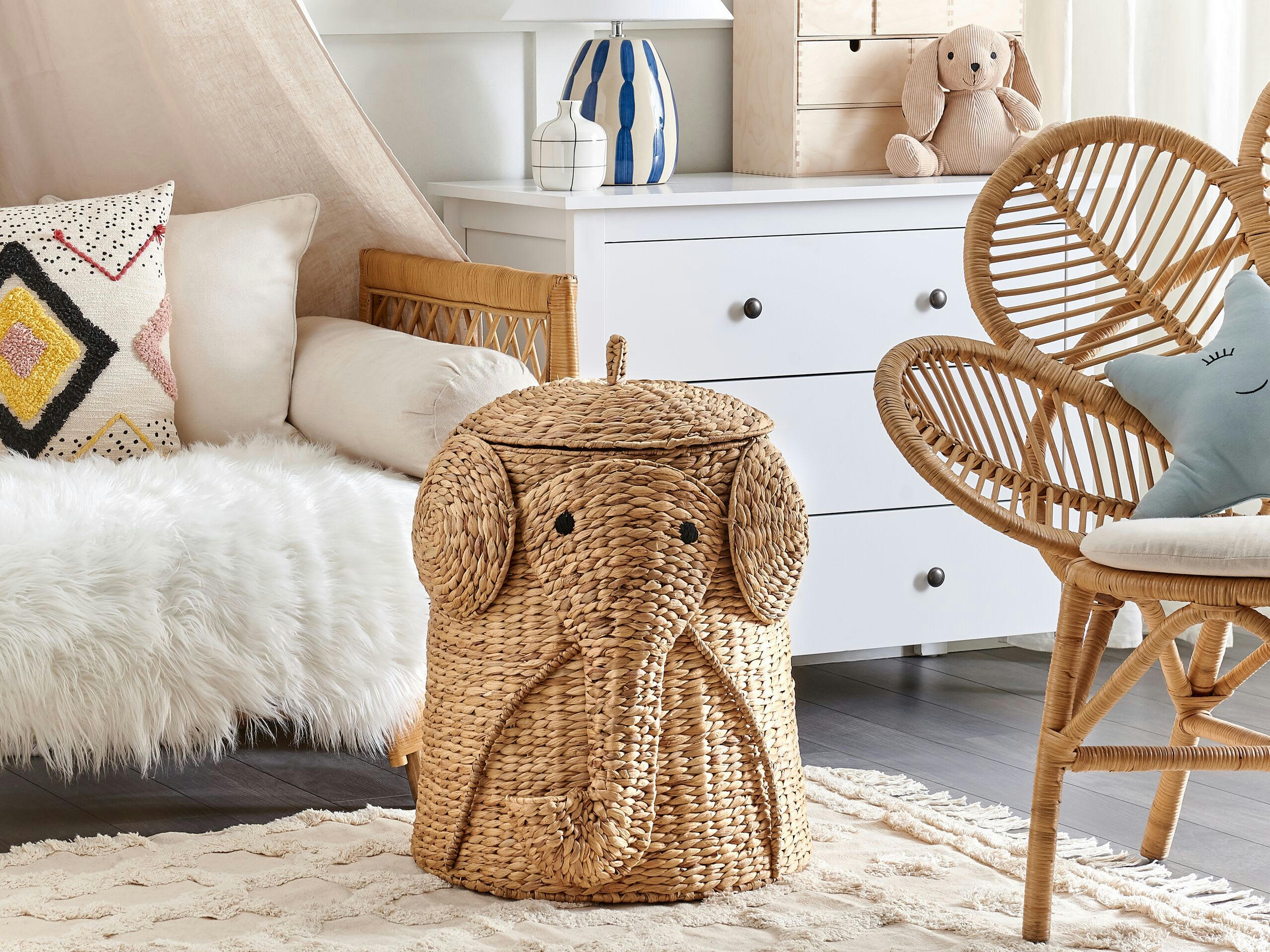 DOGON - Panier éléphant en fibre de jacinthe d'eau naturel