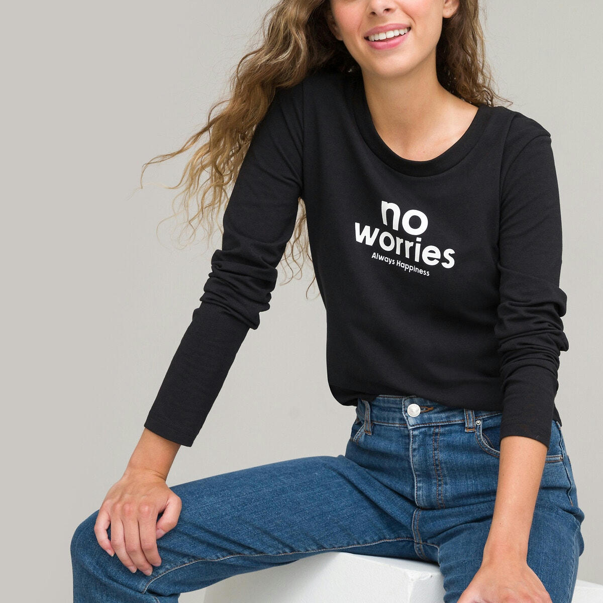 T-shirt cropped à manches longues et à message