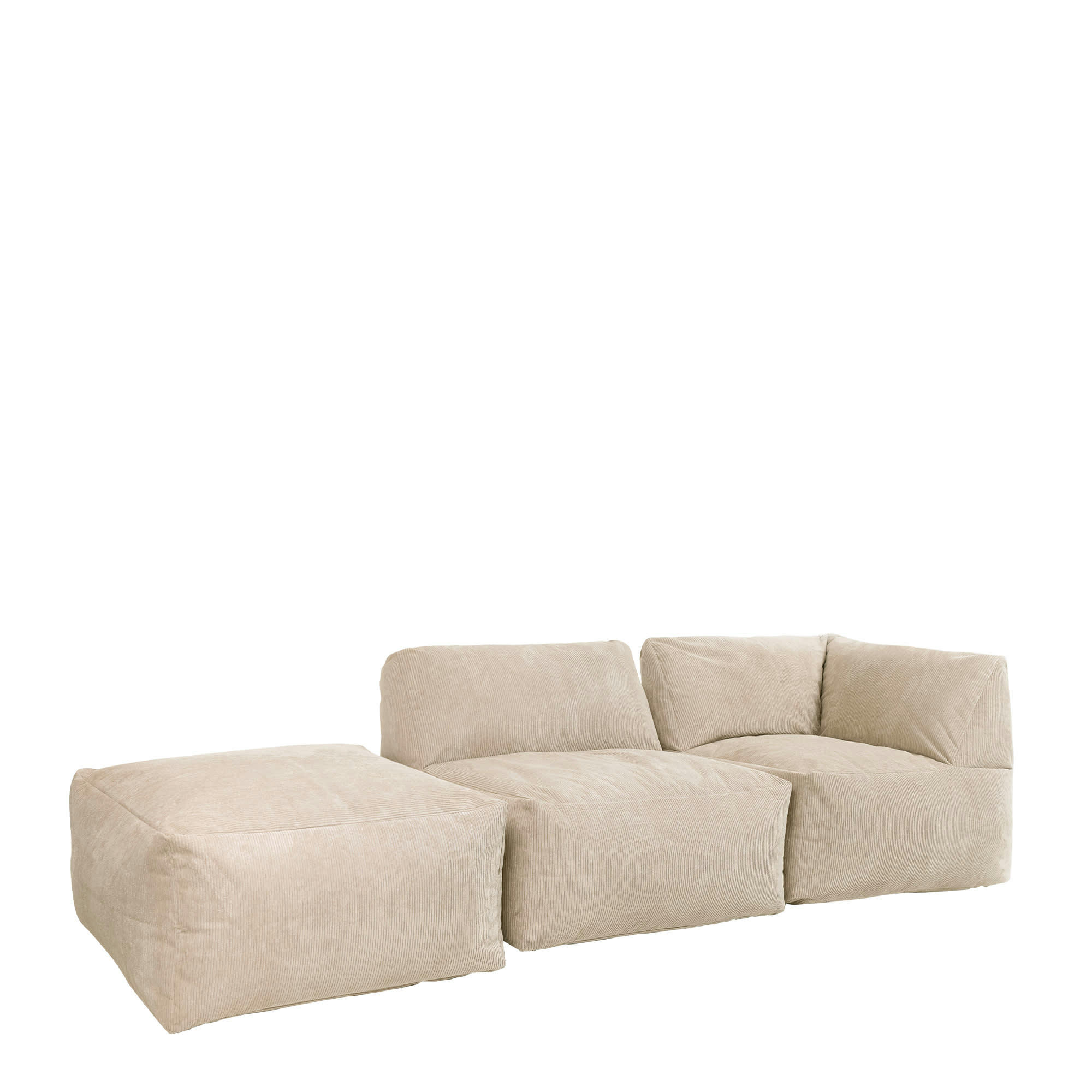 TETRA - Pouf modulable sofa velours côtelé beige galet