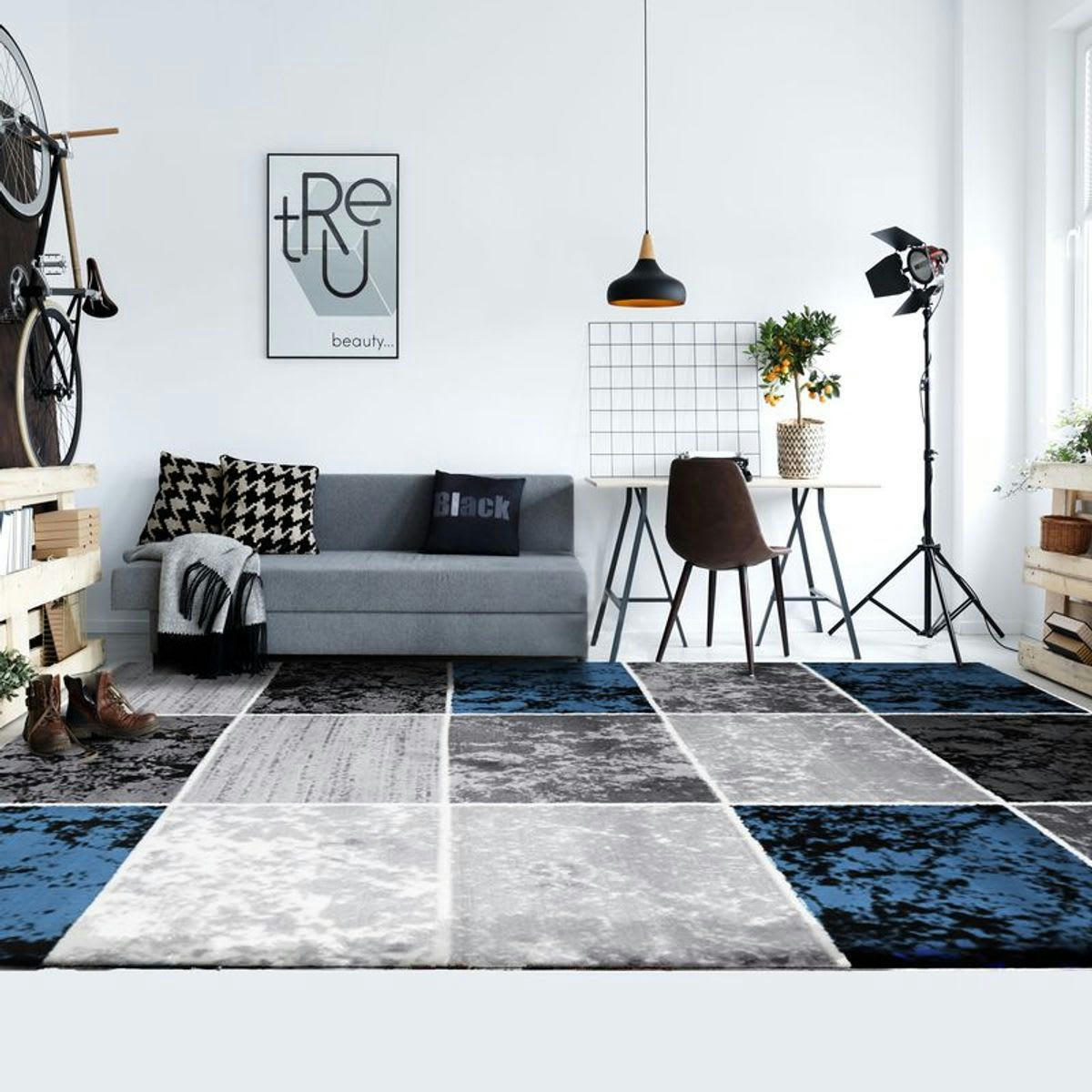 METRO - Tapis à motifs cubes bleu 240x340