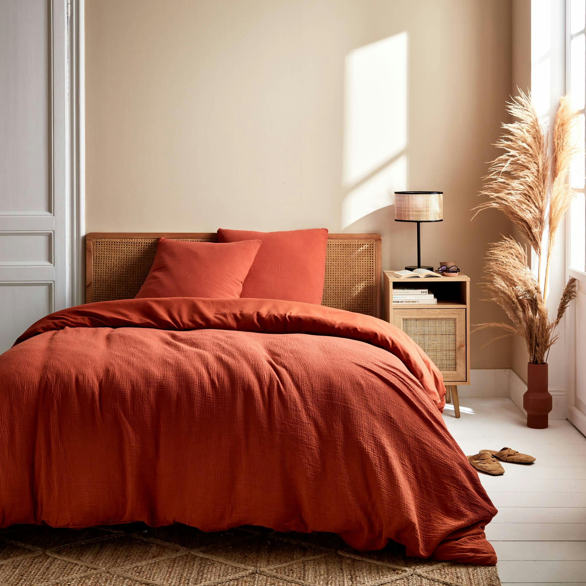 ALIX - Parure de lit gaze de coton ocre 260x240cm