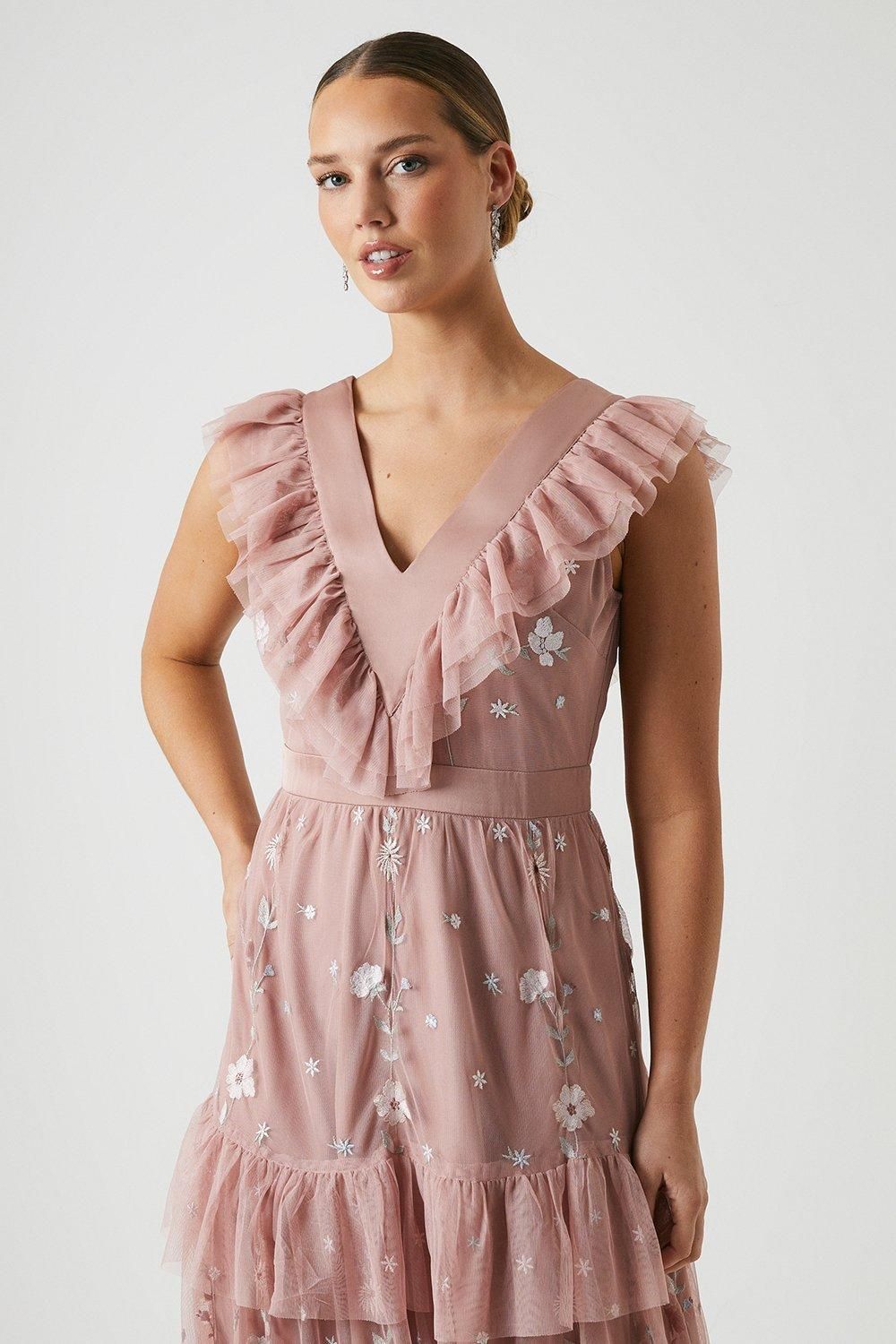 Coast Embroidered Wildflower Mesh Bridesmaid Maxi Dress