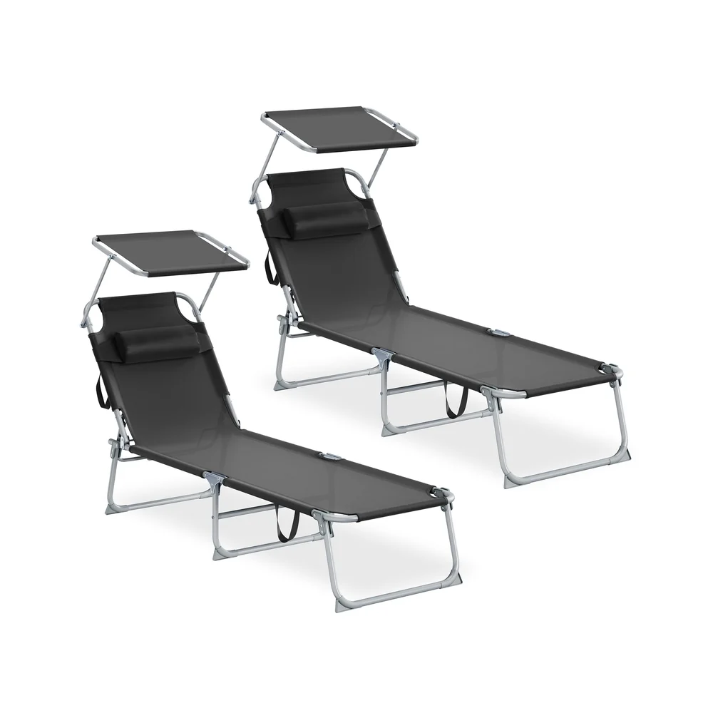 Chaise Longue Pliante 2 Pièces avec Appui-Tête