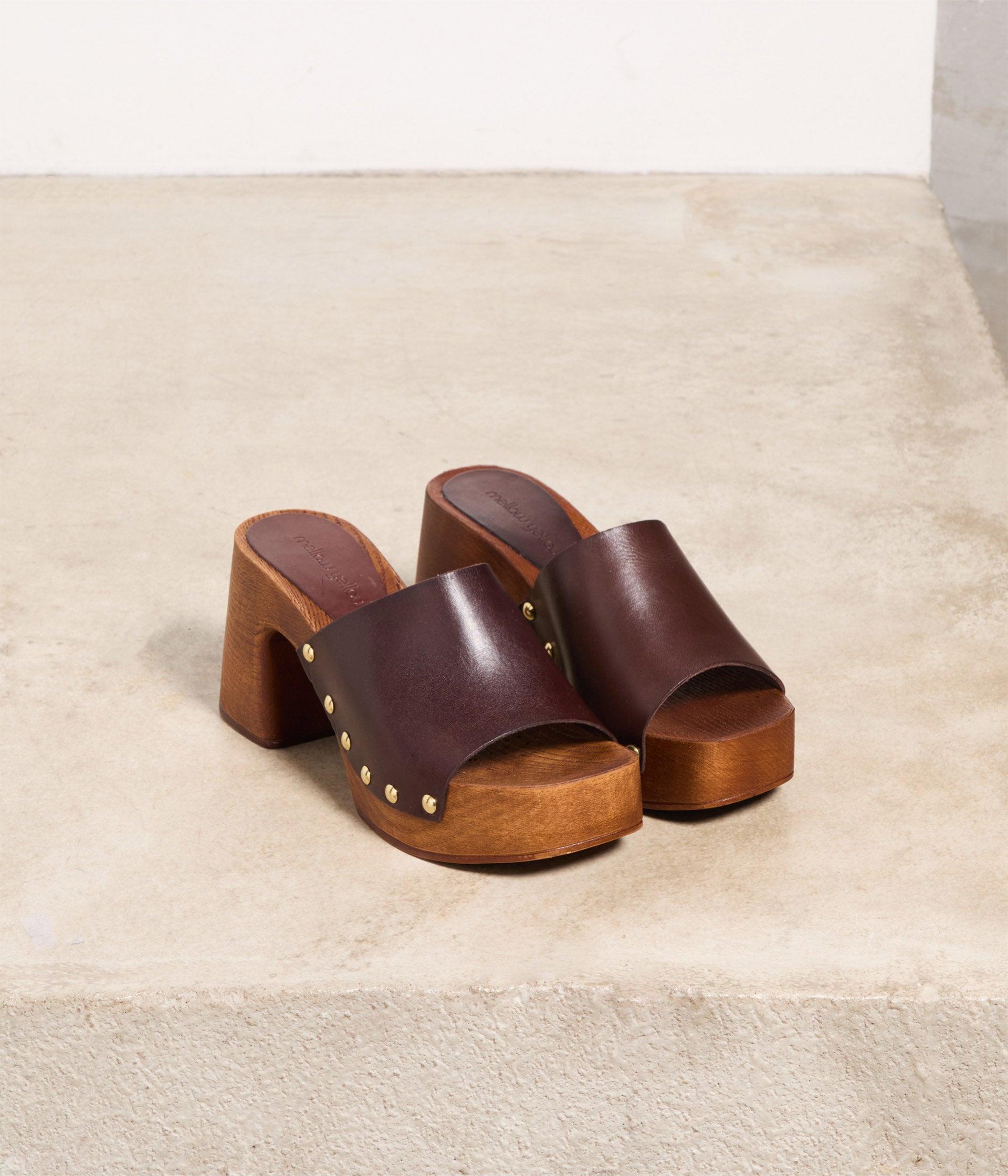 Mules en cuir choco Texas