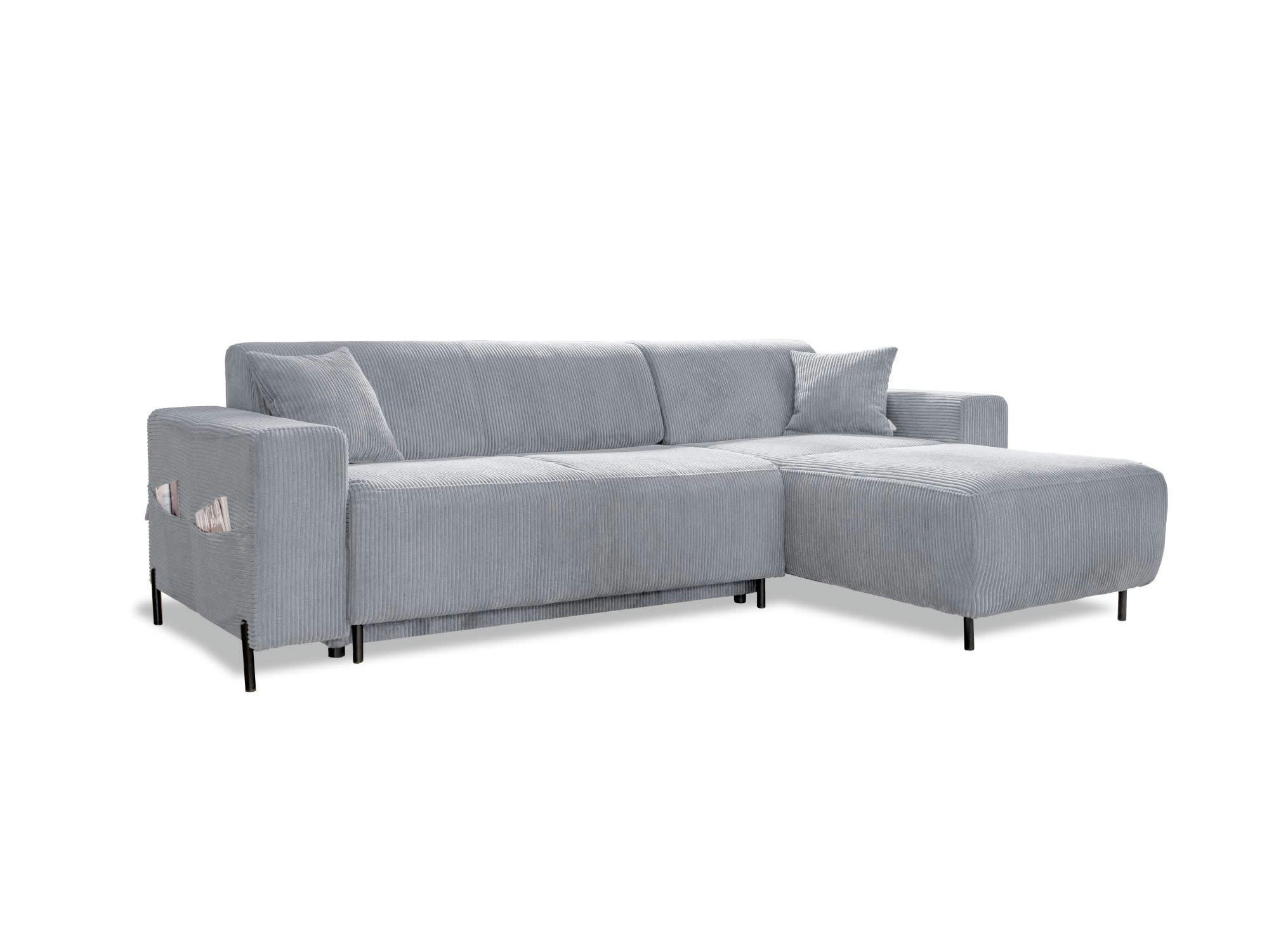 CUDDLY - Canapé d'angle réversible convertible 4 places en velours côtelé gris