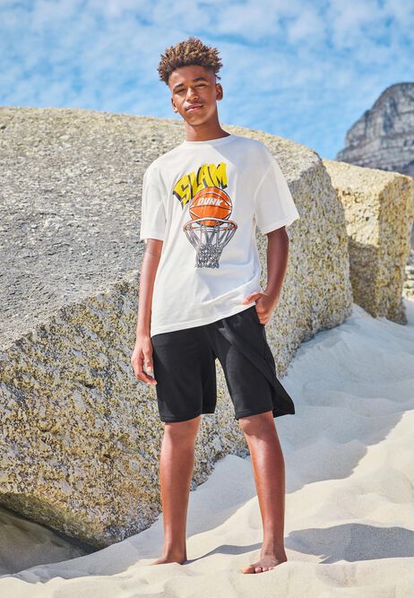 Older Boys White Cotton Basketball T-Shirt