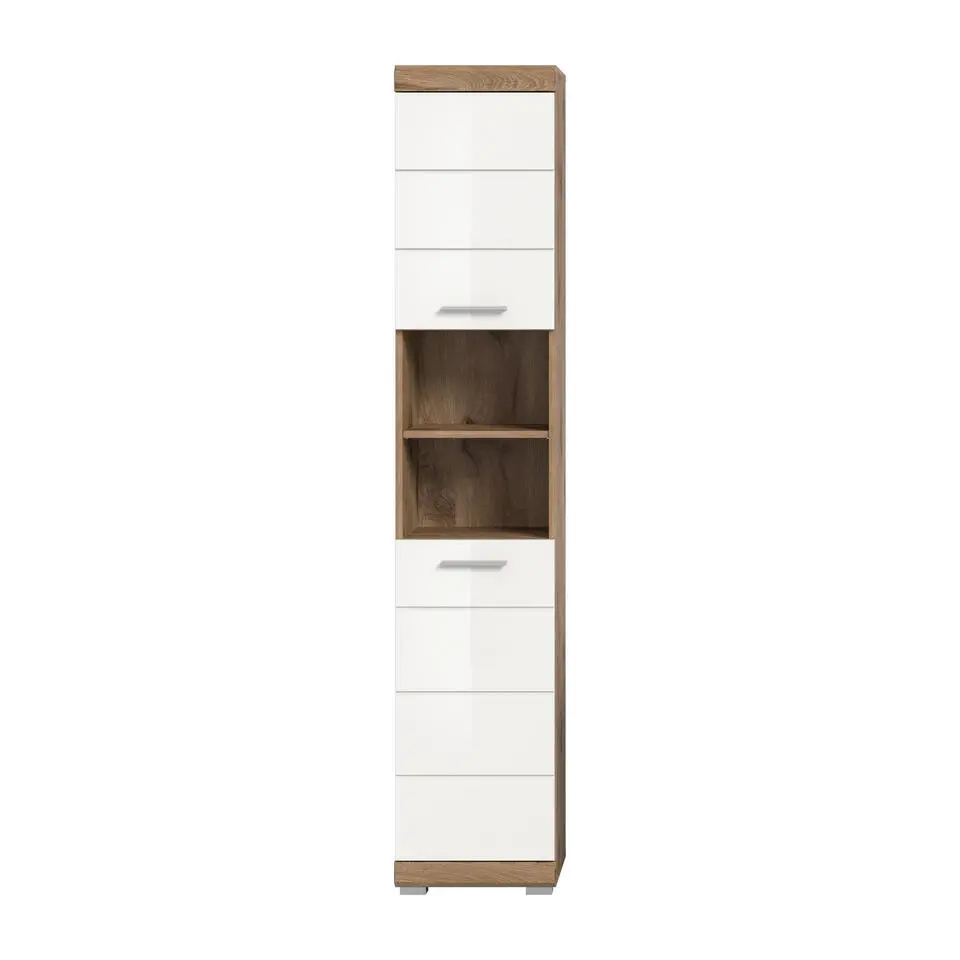 Hioshop Wave kolomkast 2 deuren- 2 planken wit hoogglans- eiken decor