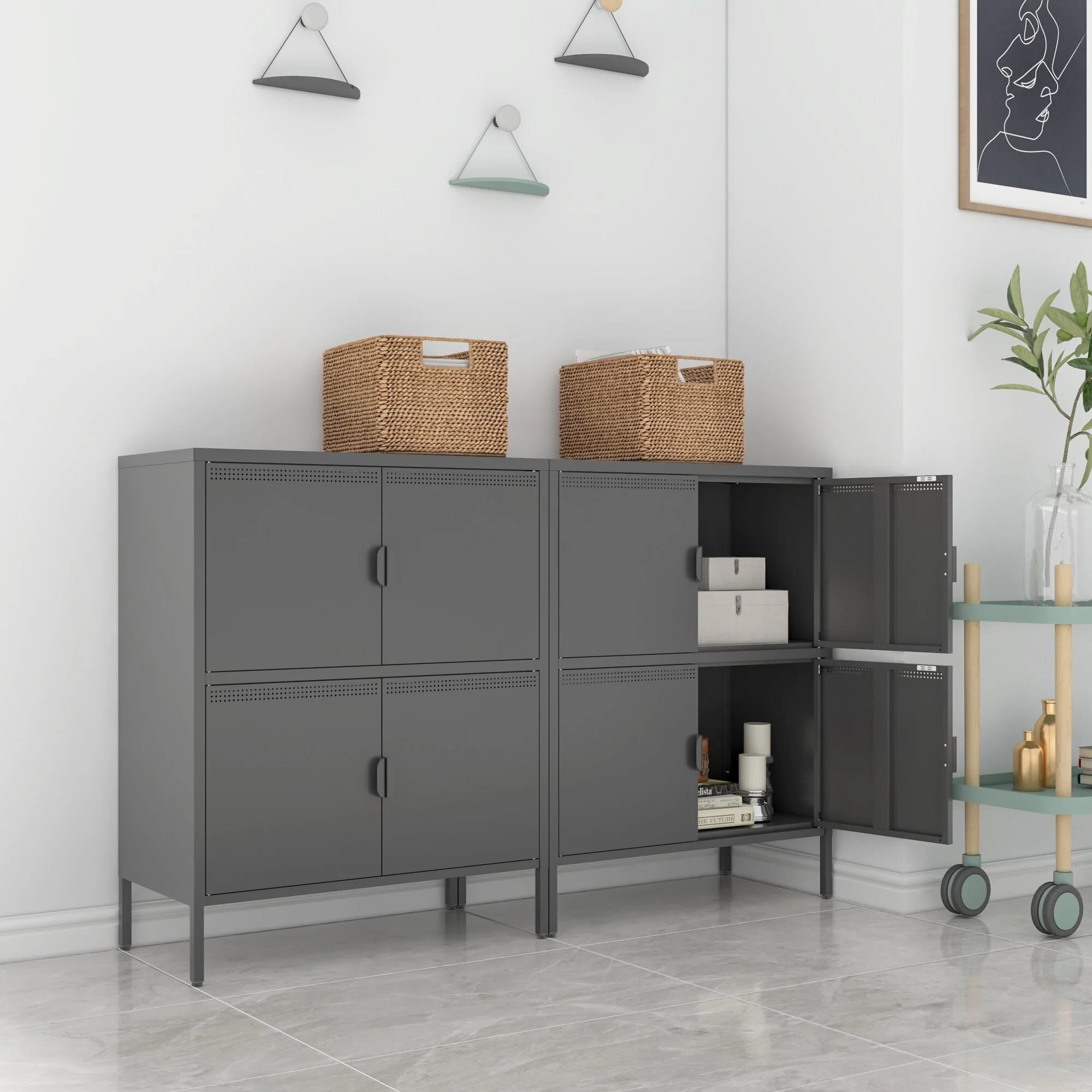 40 Inches High Metal Storage Locker With 4 Doors, Suitable For Home Office Use