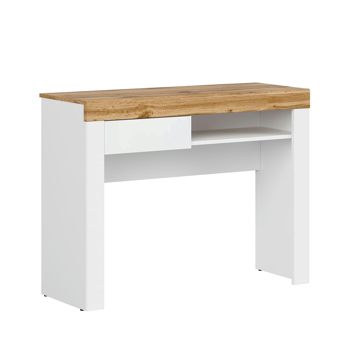 - Console bureau 1 tiroir blanc et naturel