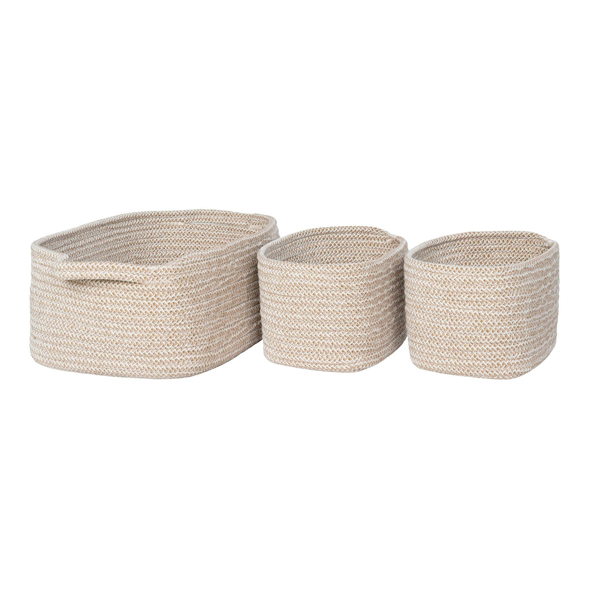 Panier de rangement en coton beige pour la maison (lot de 3)