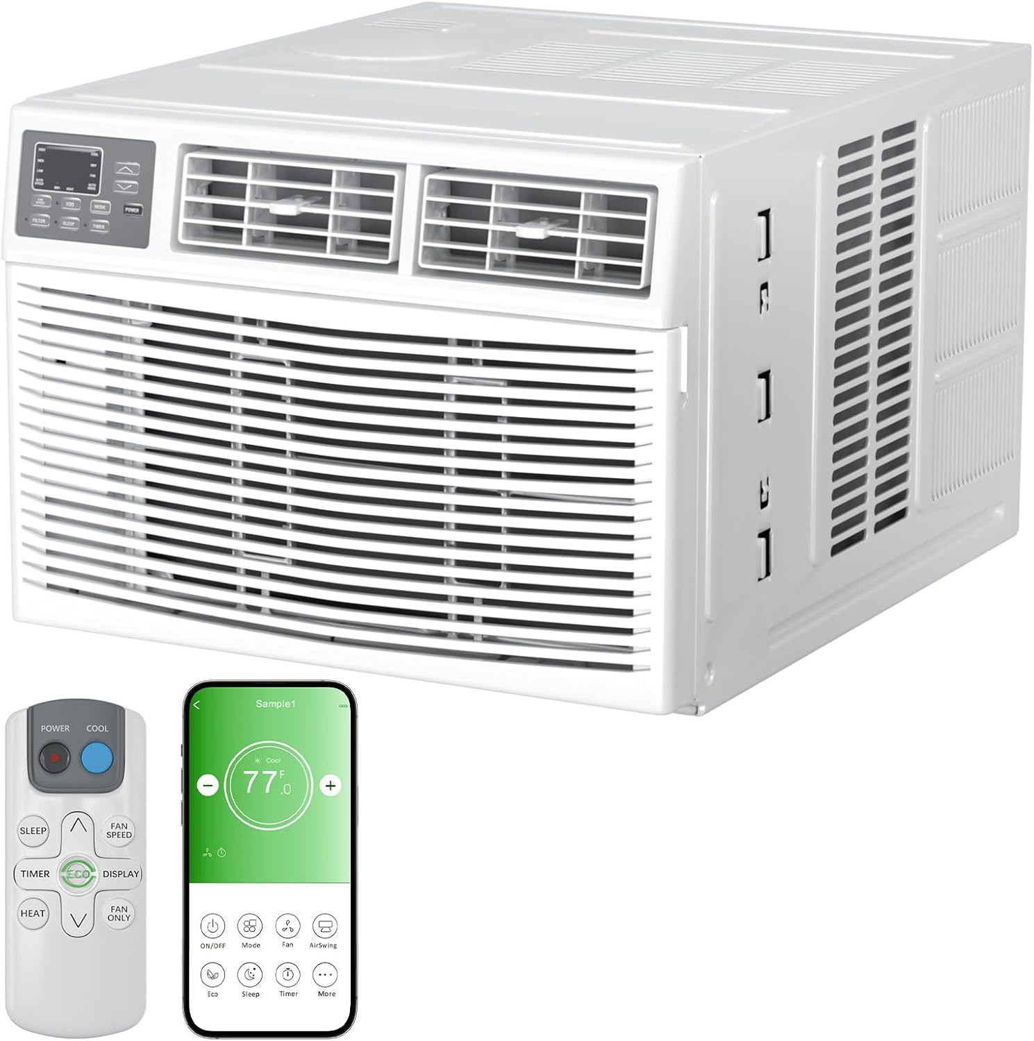 8,000 BTU Smart Window Air Conditioner with Heater, 4-in-1 Unit Cools Rooms up to 350 Sq.Ft, APP & Remote Control, Dehumidifier & Fan Mode, Easy Install Kit Included