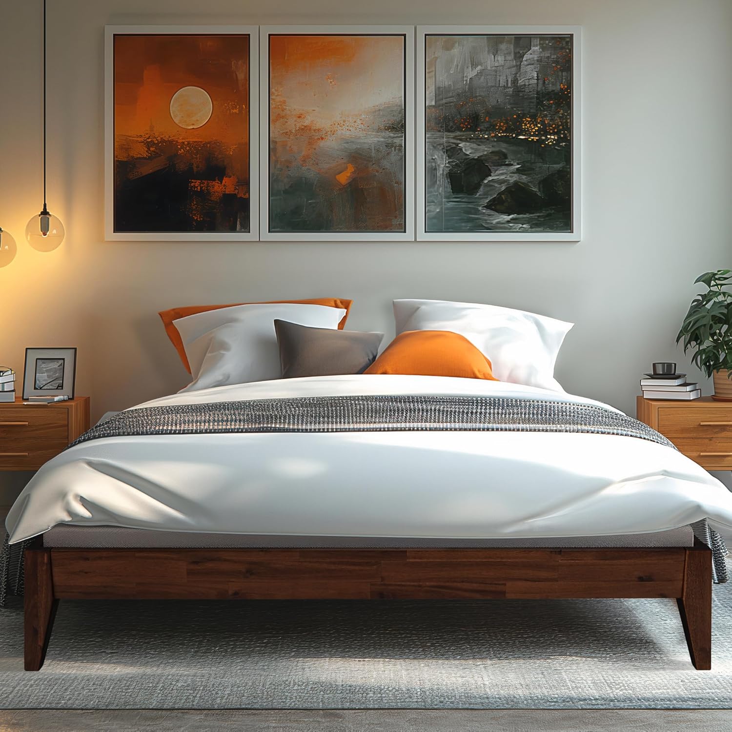 Acacia Mervyn Bed Frame Solid Wood Platform Bed, King Bed Frame No Headboard, Natural Wood Bed Compatible with All Mattress Types, No Box Spring Needed, Quick & Easy Assembly, Chocolate