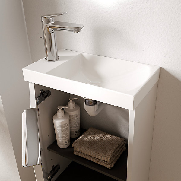 Meuble vasque Blanc mat strié de salle de bain 40x22x55cm (LxPxH)   vasque céramique, Poignée Chrome - TIM40