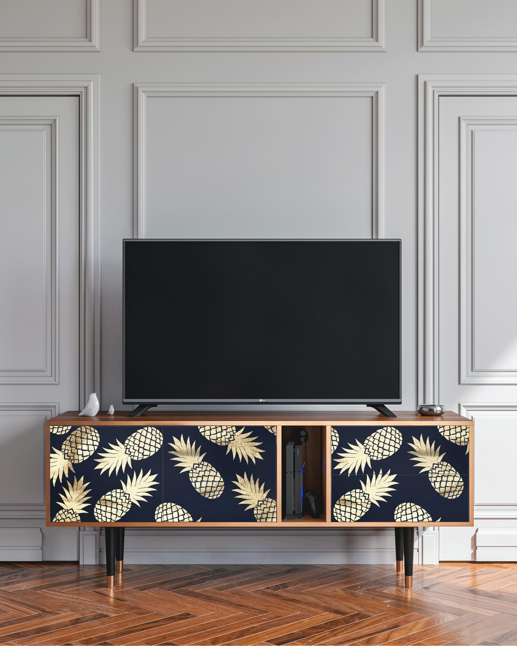 SUNNY PINEAPLE - Meuble TV  bleu et jaune 2 tiroirs et 2 portes L 170 cm