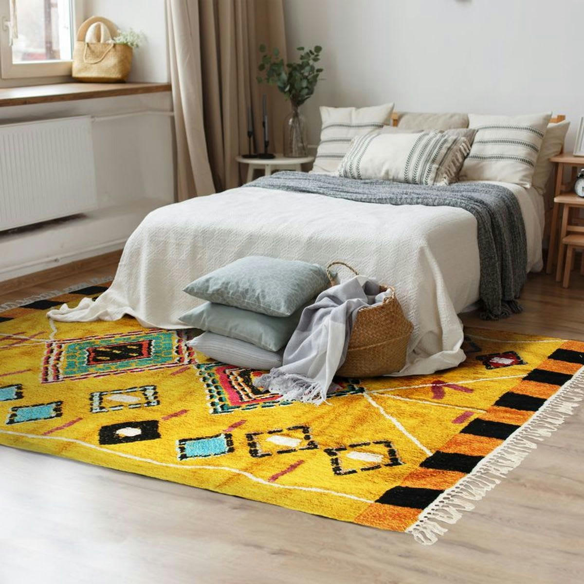 BERBERE - Tapis 100 % coton esprit berbère jaune 190x290