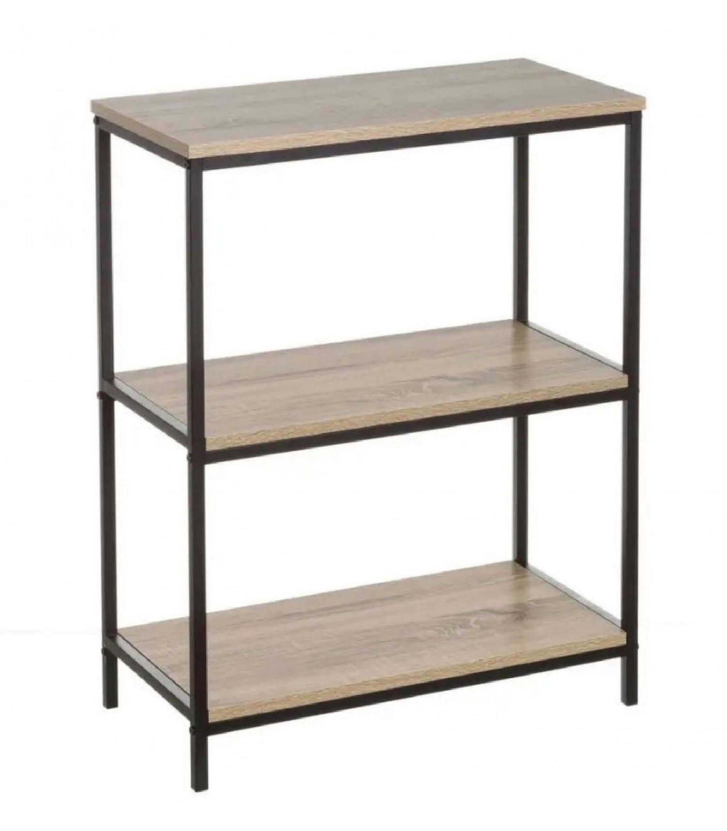 MÉTAL - Étagère basse métal noir et bois H76cm