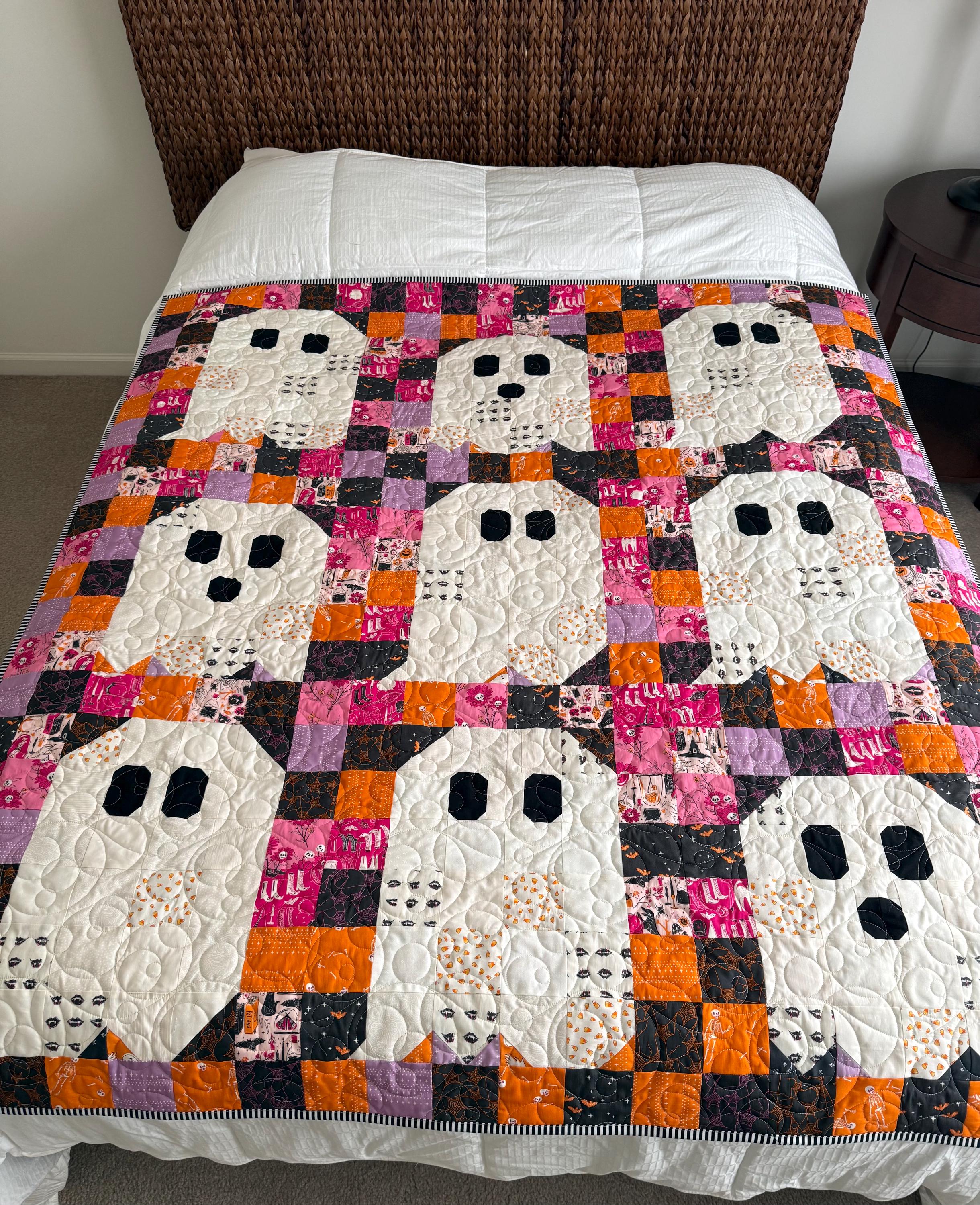 Halloween Ghost Quilt, 59” x 64”, Handmade Fall Decor