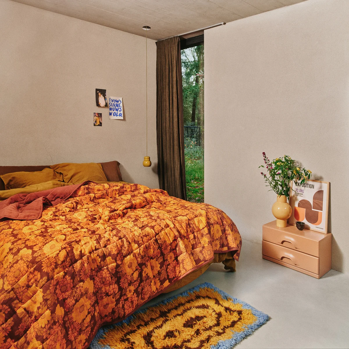 Hkliving - Wollteppich Funk 60 x 115 cm, blau / gelb