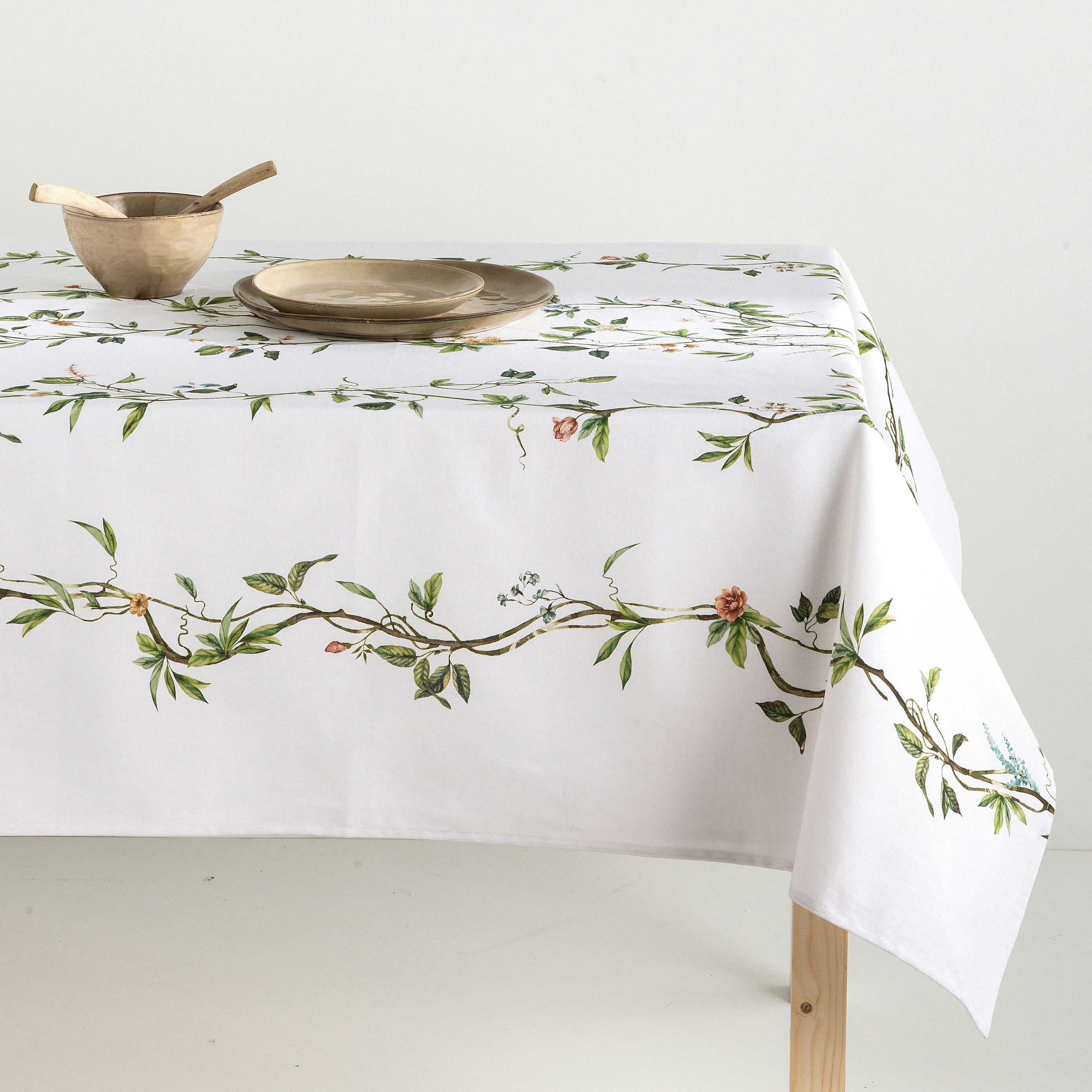 ENREDADERA BLANCO - Nappe en lin antitâche imprimée floral 140x200 cm
