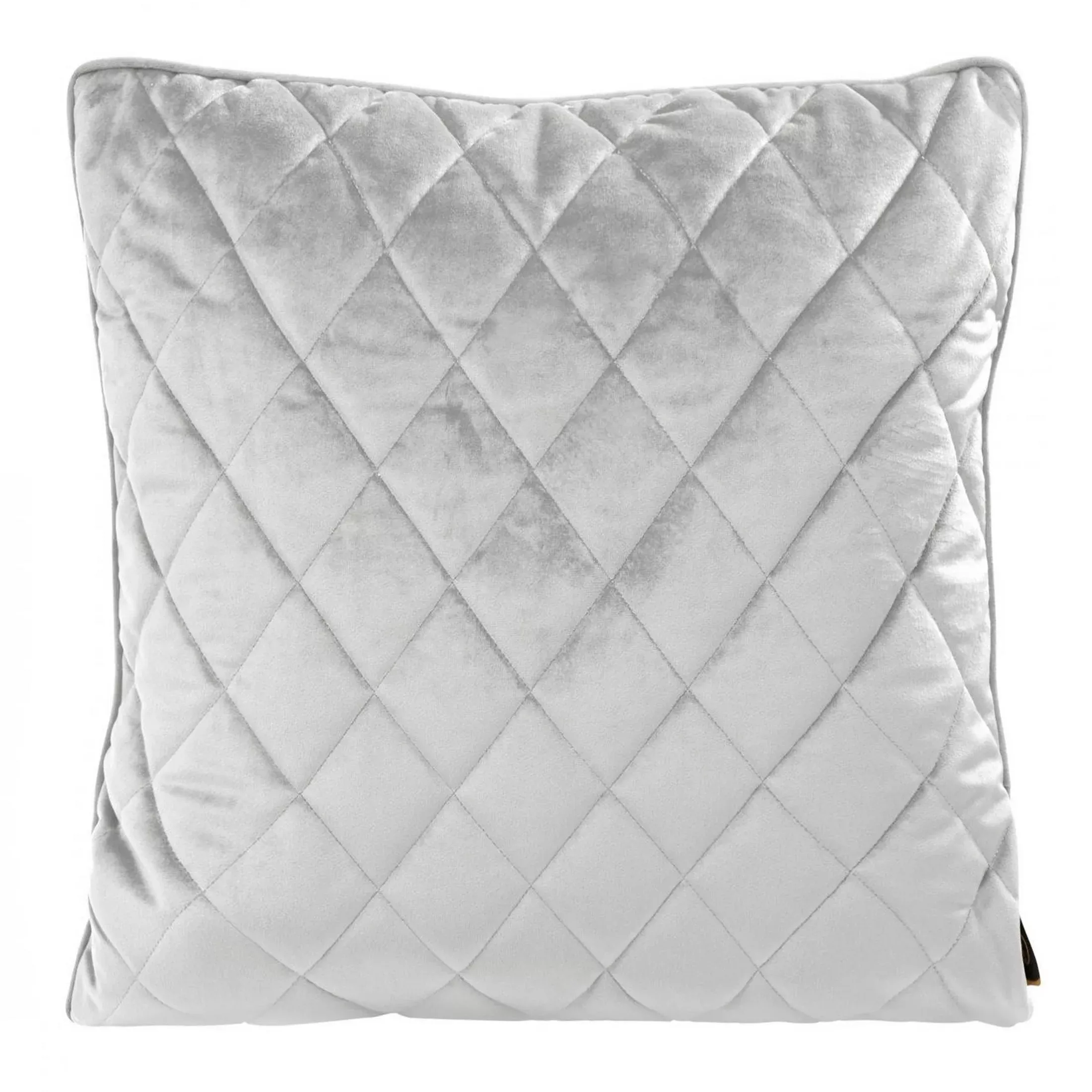 Poszewka na poduszkę 45x45 cm welwetowa, srebrna pikowana we wzór karo z ozdobną wypustką VELVET 27 Eurofirany Premium