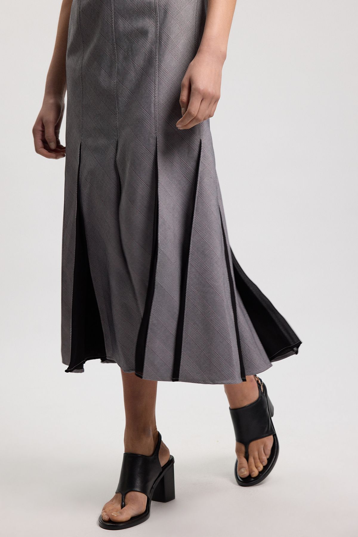 KarenMillen Soft Tailored Check Godet Detail Midi Dress