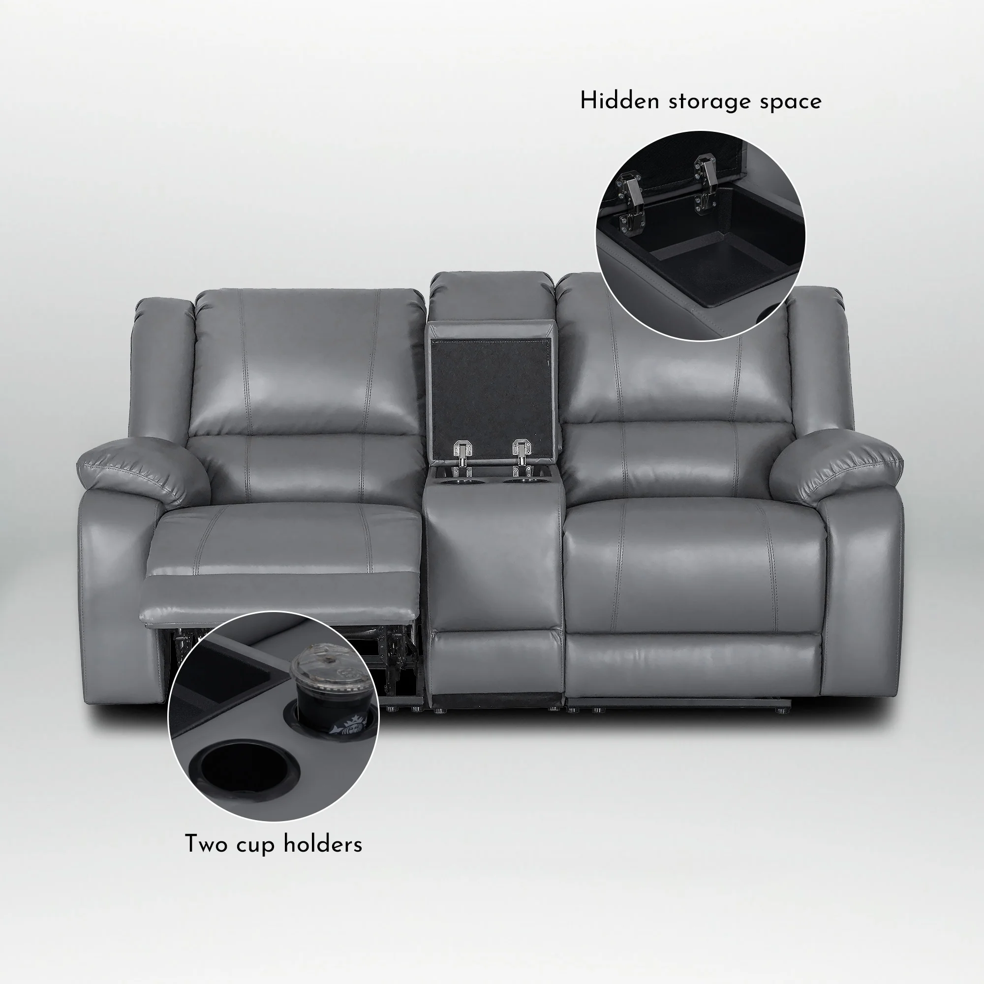 2-Piece Classic Faux Leather Manual Reclining Living Room Sofa Set with Console and Cup Holders