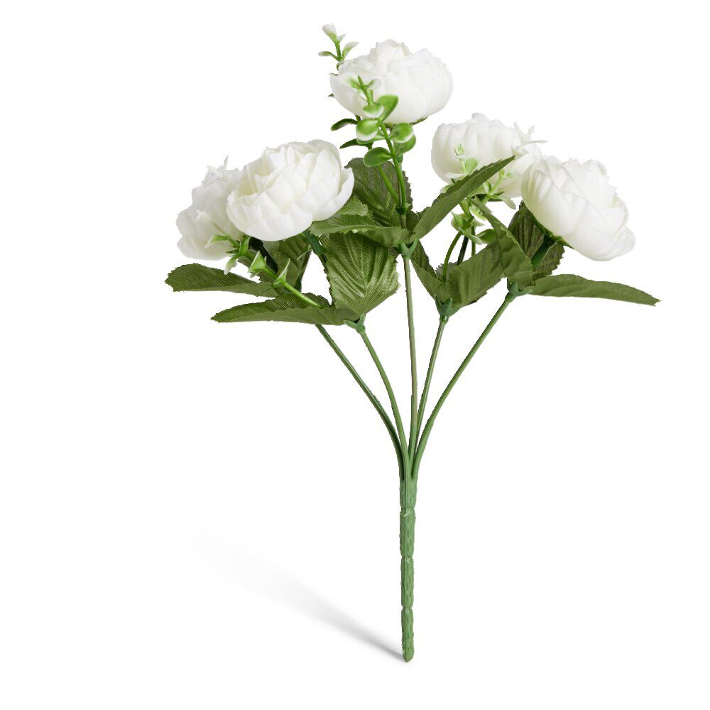 Bouquet fleurs artificielles renoncules blancs 5 têtes H23,5cm