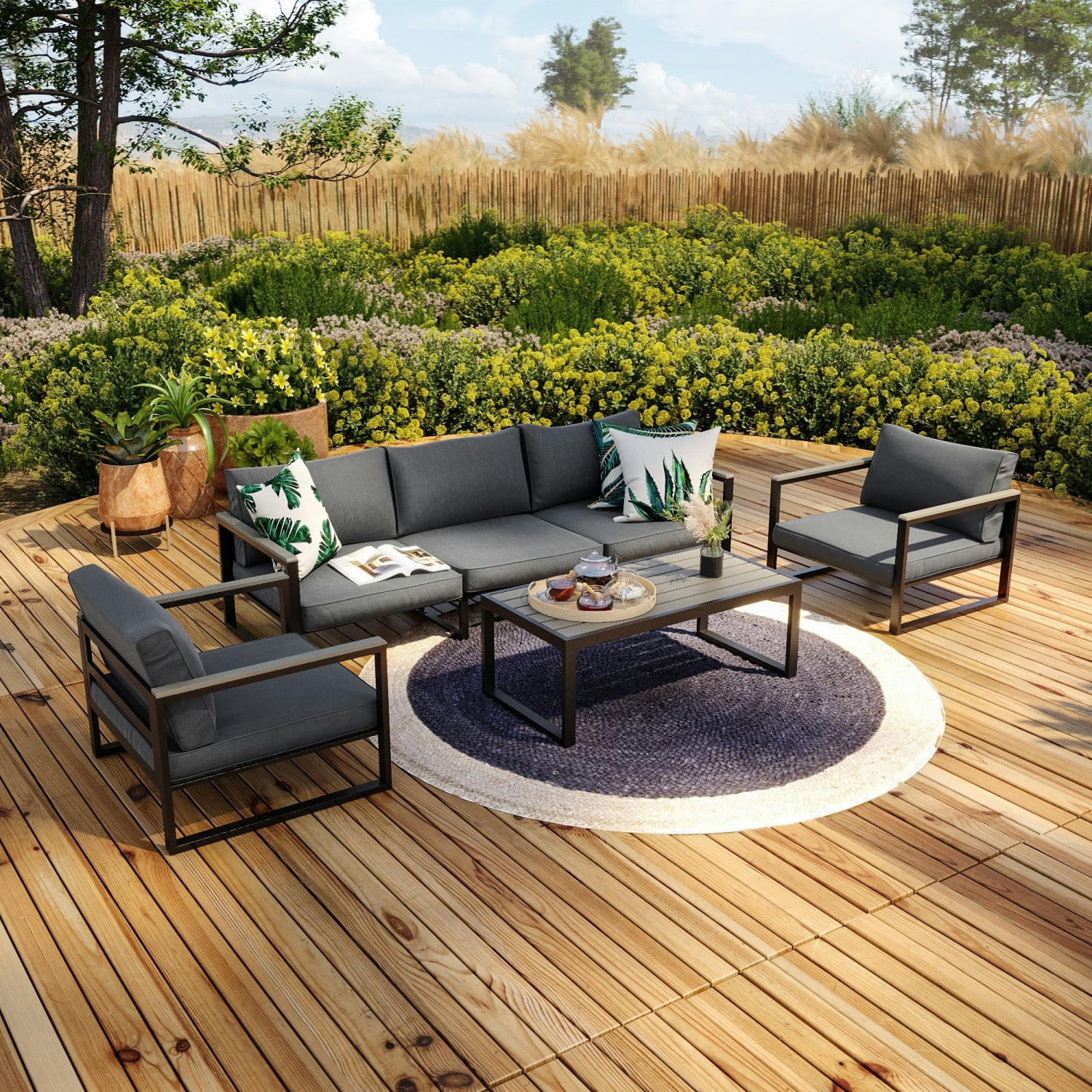 VINCENNES - Salon de jardin en aluminium et polywood gris antracite