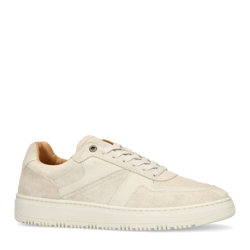 Manfield Lichtgrijze suède sneakers met leren details