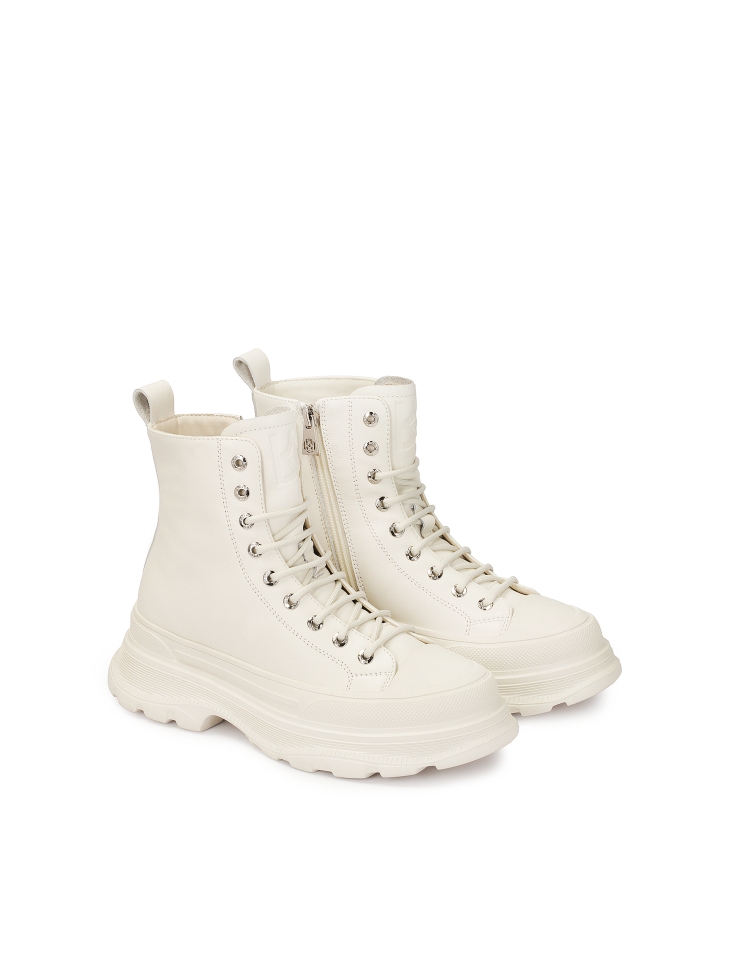 Ladies’ off-white laced flat ankle boots