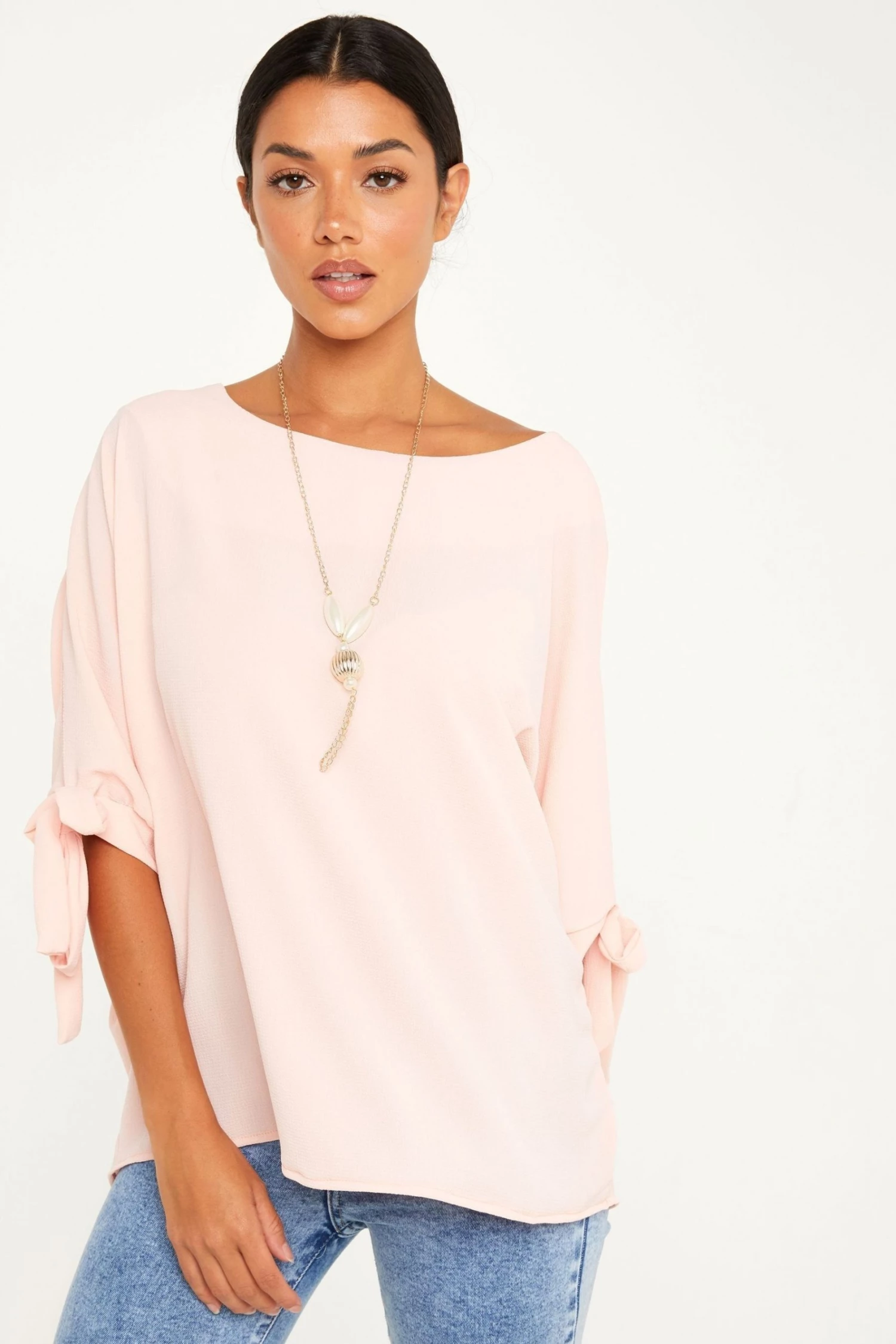 Quiz Pink Tie Sleeve Necklace Top