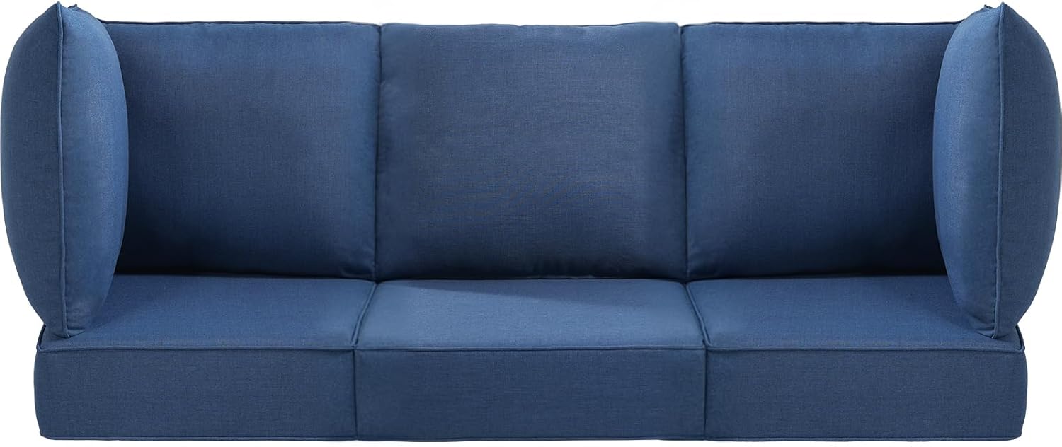 Luxury 24x24x6 Outdoor Couch Cushions Set of 3 - Water-Repellent 8-Piece Cushion Set for Outside Wicker 3-Seat Sofa Loveseat Chair Sectional Patio Conversation Sets - Navy Blue/Classic