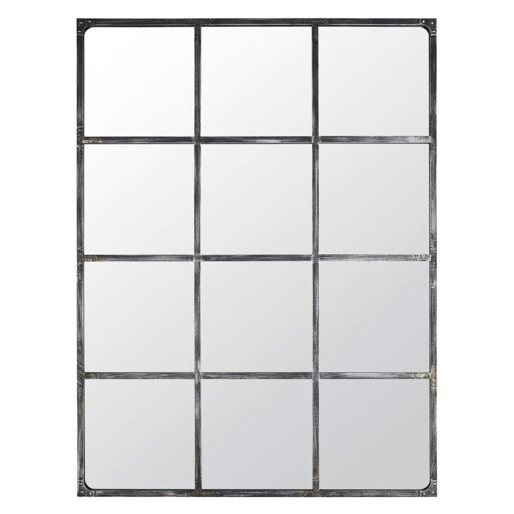 MANOLO - Grand miroir fenêtre rectangulaire en métal noir 135x180