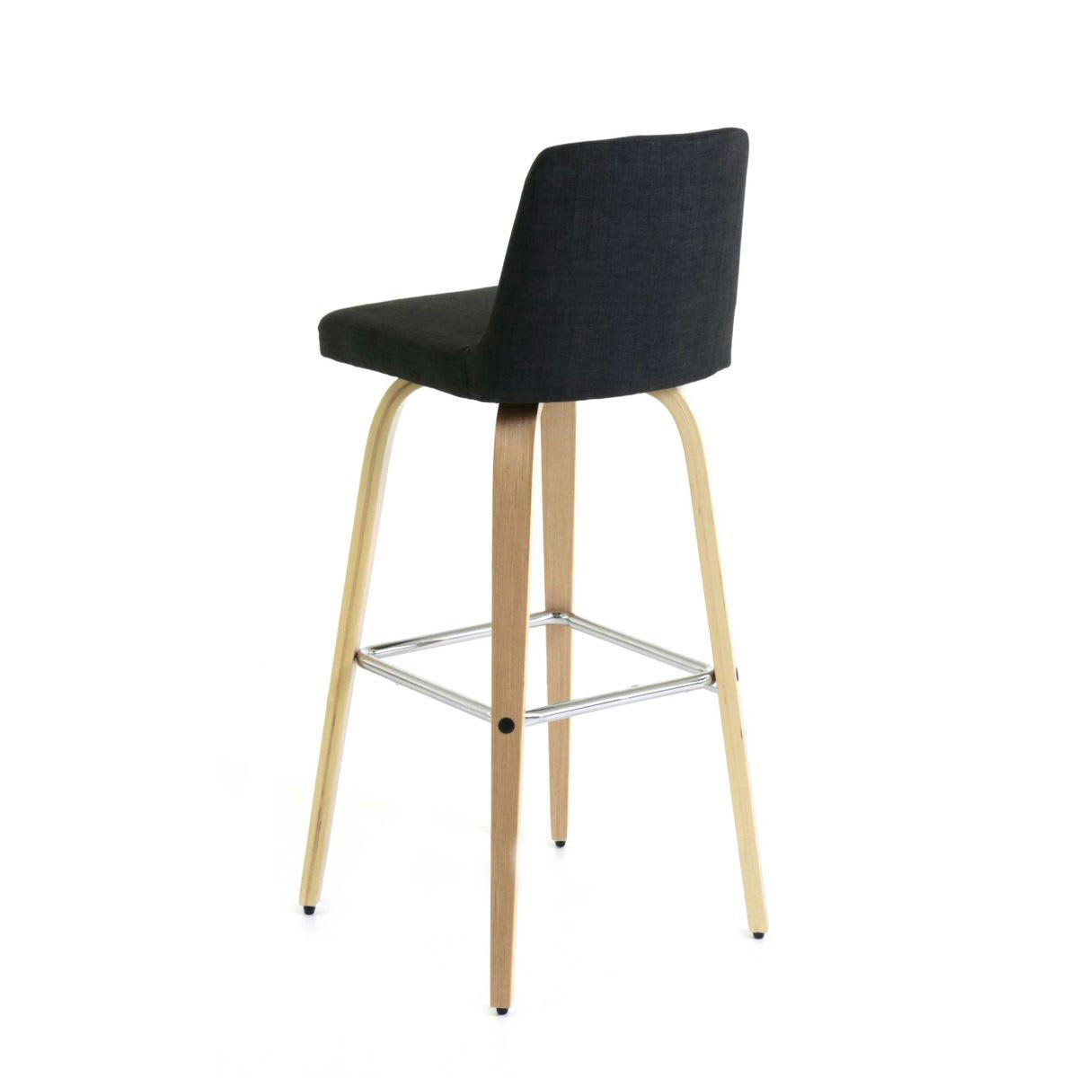 LETI - Chaise de bar design tissu gris foncé et pieds bois clair