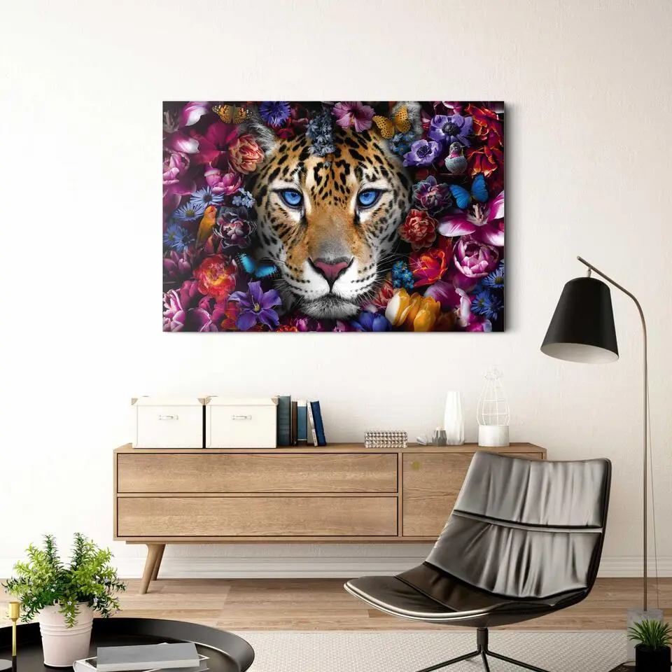 Glasschilderij Bloemen tijger - 78 x 116 - Bont