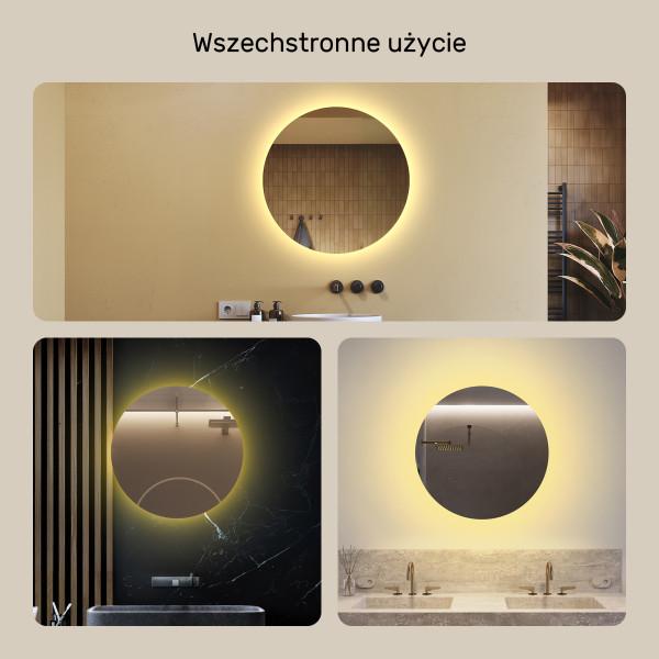 Lustro okrągłe LED 70 cm podświetlane łazienkowe średnica Barwa Ciepła