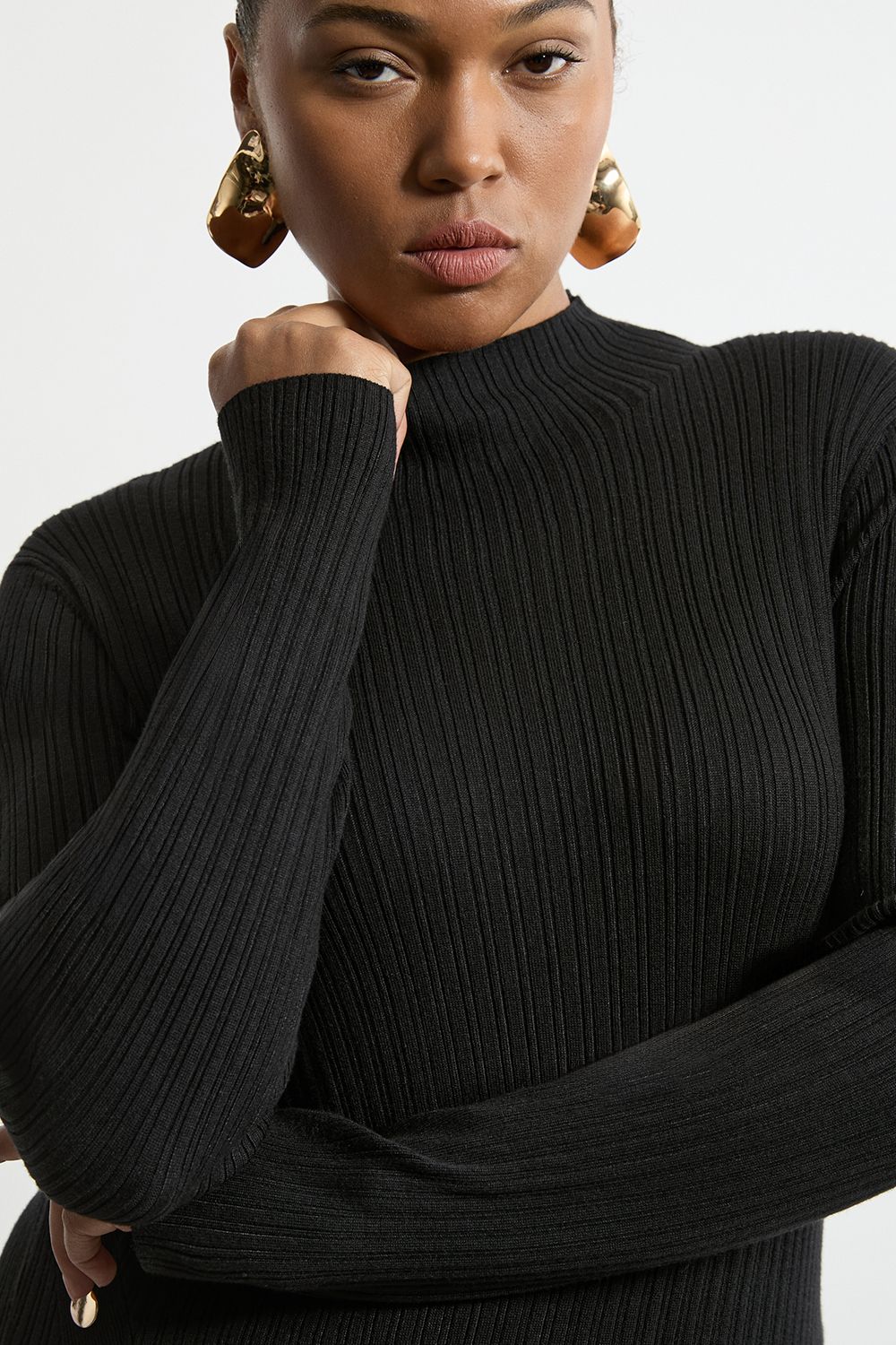 KarenMillen Plus Size Viscose Blend Popper Detail Split Knit Midi Dress