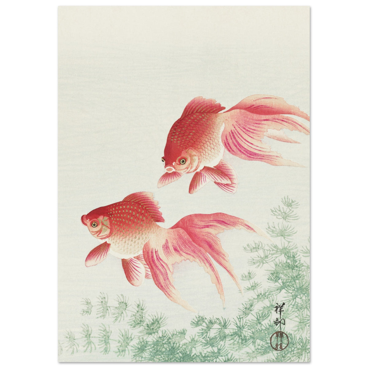 Artfulprints Poster Ohara Koson - Two veil goldfish  - A4 21x29.7 cm - Meerkleurig
