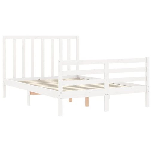 NNEVL Bed Frame with Headboard White 137x187 cm Double Solid Wood