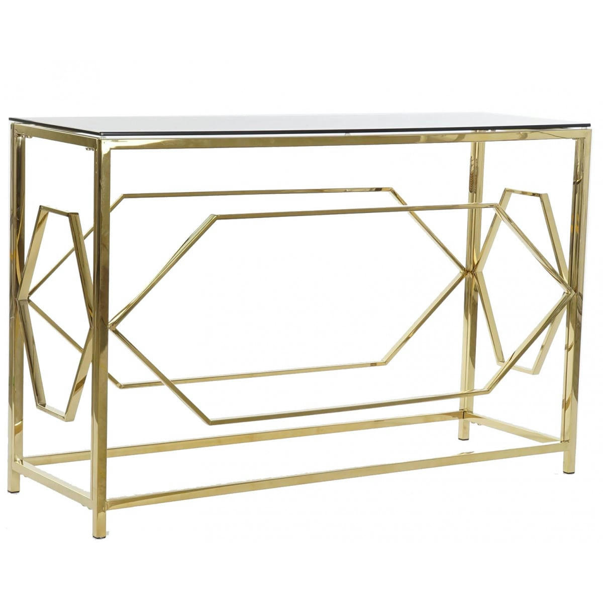 - Console métal doré et plateau en verre - 120x40x78cm